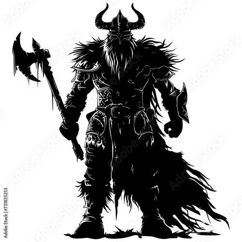 Silhouette viking warrior in mmorpg game black color only