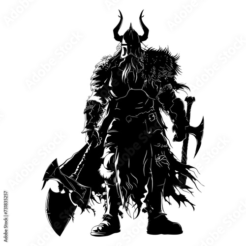 Silhouette viking warrior in mmorpg game black color only