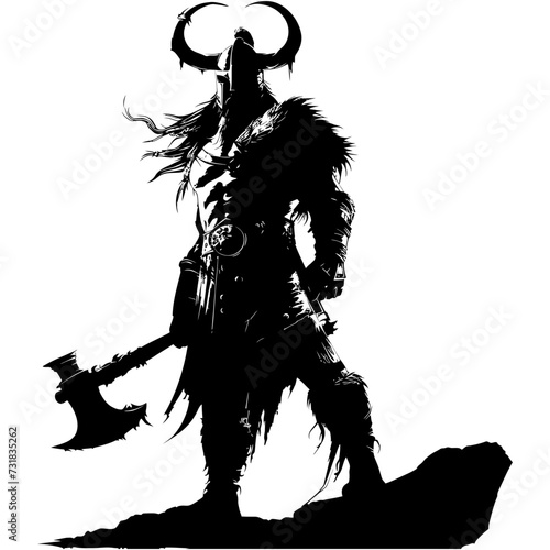 Silhouette viking warrior in mmorpg game black color only