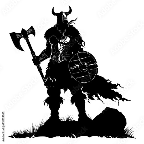 Silhouette viking warrior in mmorpg game black color only