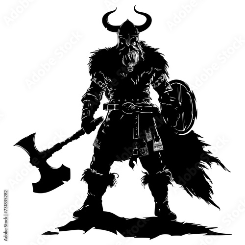 Silhouette viking warrior in mmorpg game black color only