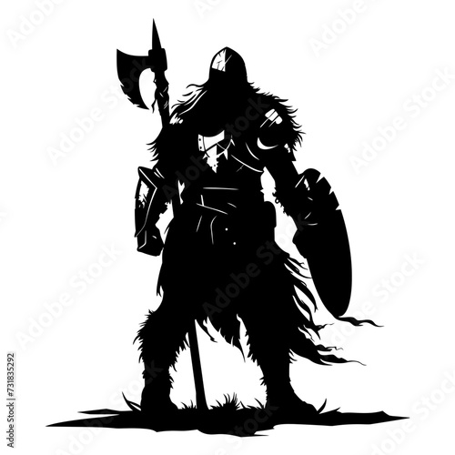 Silhouette viking warrior in mmorpg game black color only