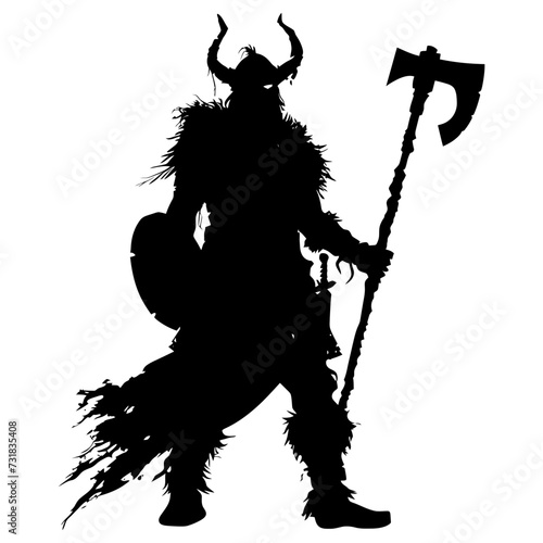 Silhouette viking warrior in mmorpg game black color only