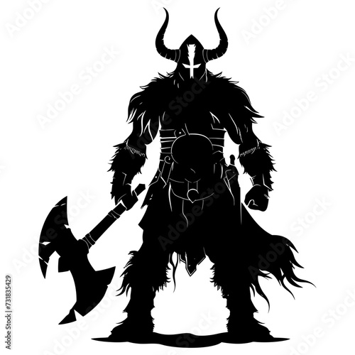 Silhouette viking warrior in mmorpg game black color only