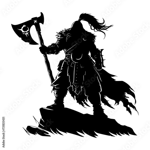 Silhouette viking warrior in mmorpg game black color only