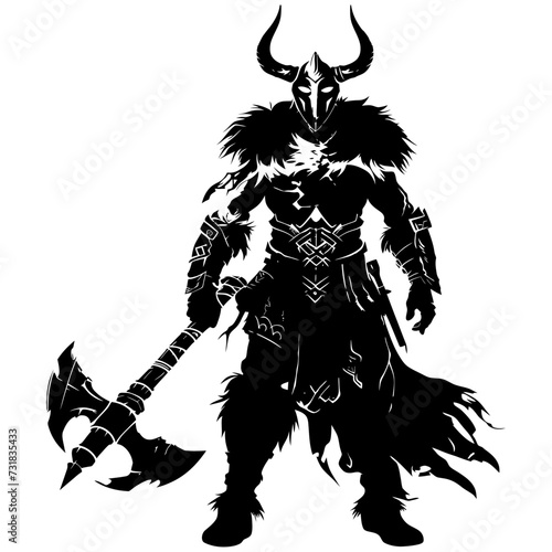 Silhouette viking warrior in mmorpg game black color only