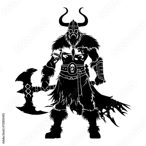 Silhouette viking warrior in mmorpg game black color only