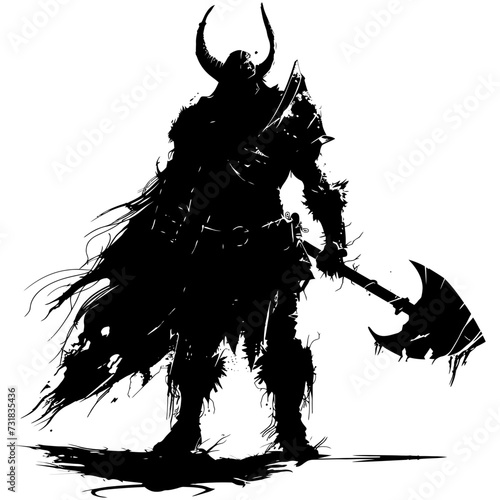 Silhouette viking warrior in mmorpg game black color only