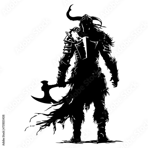 Silhouette viking warrior in mmorpg game black color only