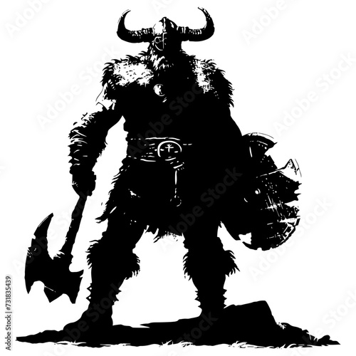 Silhouette viking warrior in mmorpg game black color only