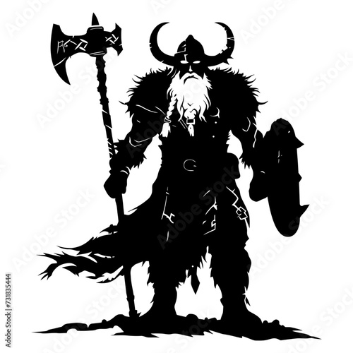 Silhouette viking warrior in mmorpg game black color only
