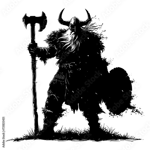 Silhouette viking warrior in mmorpg game black color only