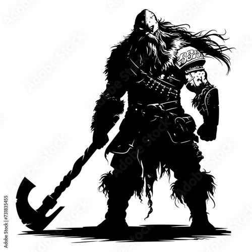 Silhouette viking warrior in mmorpg game black color only