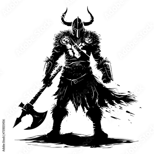 Silhouette viking warrior in mmorpg game black color only