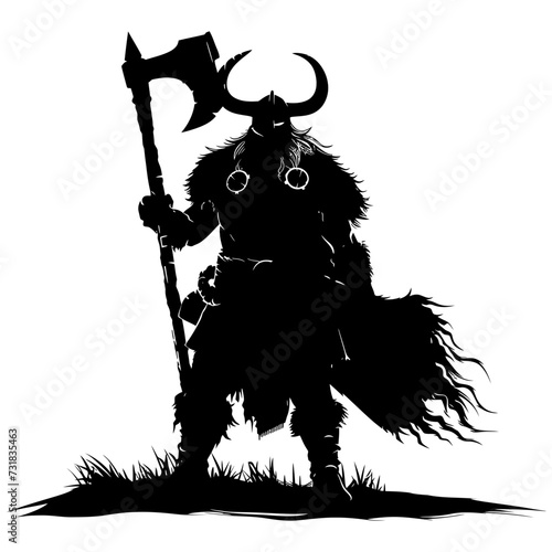 Silhouette viking warrior in mmorpg game black color only