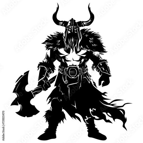 Silhouette viking warrior in mmorpg game black color only