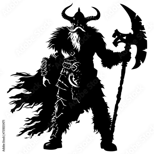 Silhouette viking warrior in mmorpg game black color only