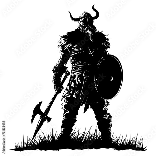 Silhouette viking warrior in mmorpg game black color only