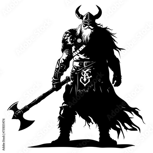 Silhouette viking warrior in mmorpg game black color only