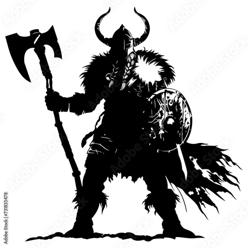Silhouette viking warrior in mmorpg game black color only