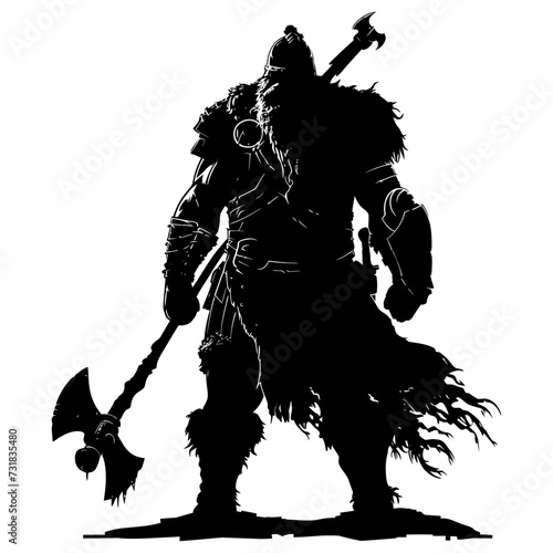 Silhouette viking warrior in mmorpg game black color only