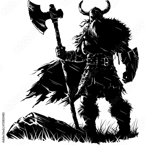 Silhouette viking warrior in mmorpg game black color only