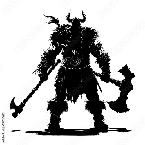 Silhouette viking warrior in mmorpg game black color only