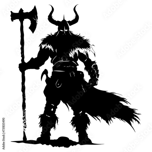Silhouette viking warrior in mmorpg game black color only