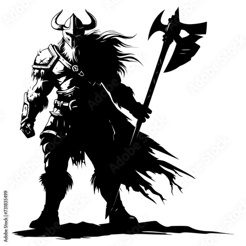 Silhouette viking warrior in mmorpg game black color only