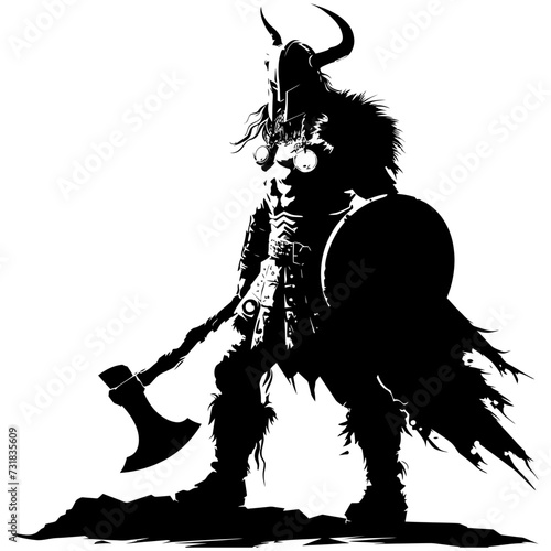 Silhouette viking warrior in mmorpg game black color only