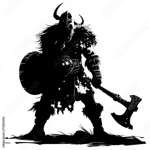 Silhouette viking warrior in mmorpg game black color only