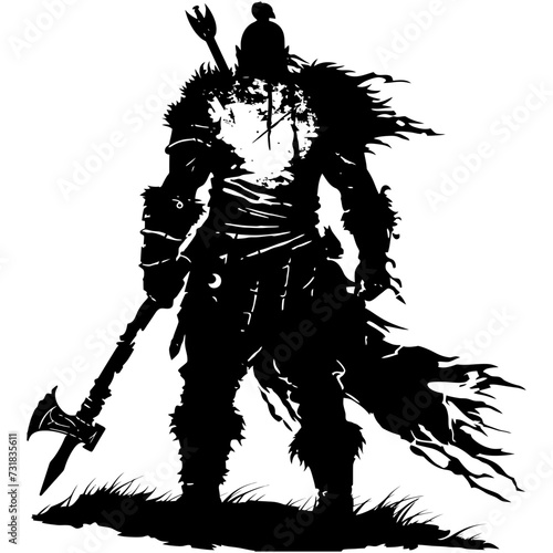 Silhouette viking warrior in mmorpg game black color only