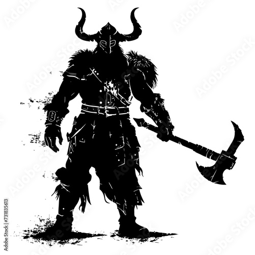 Silhouette viking warrior in mmorpg game black color only