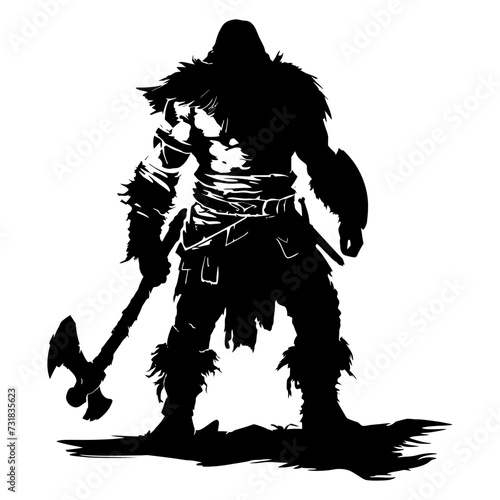 Silhouette viking warrior in mmorpg game black color only