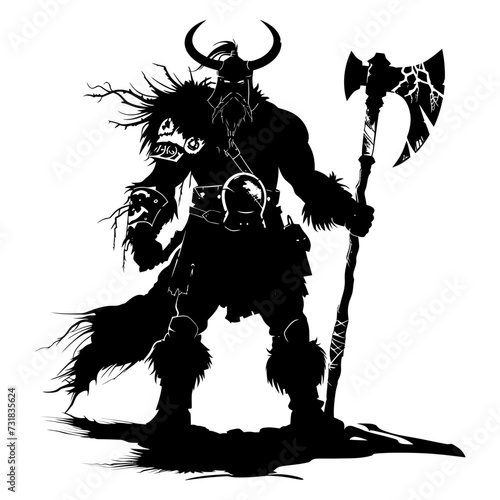 Silhouette viking warrior in mmorpg game black color only