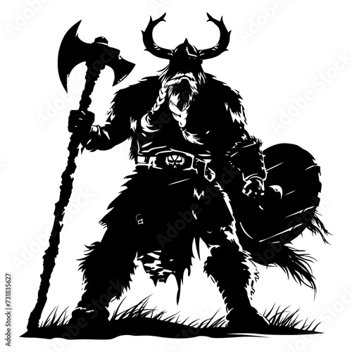 Silhouette viking warrior in mmorpg game black color only