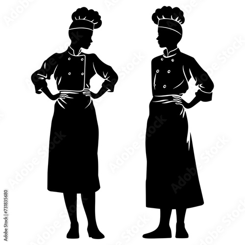 Silhouette women chef black color only full body