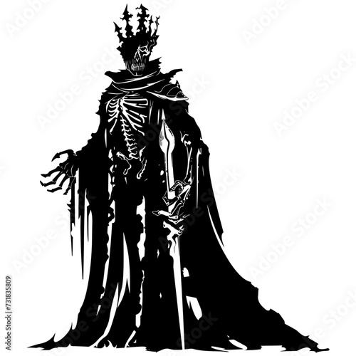 Silhouette undead king in mmorpg game black color only