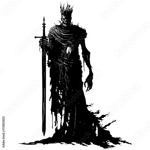 Silhouette undead king in mmorpg game black color only