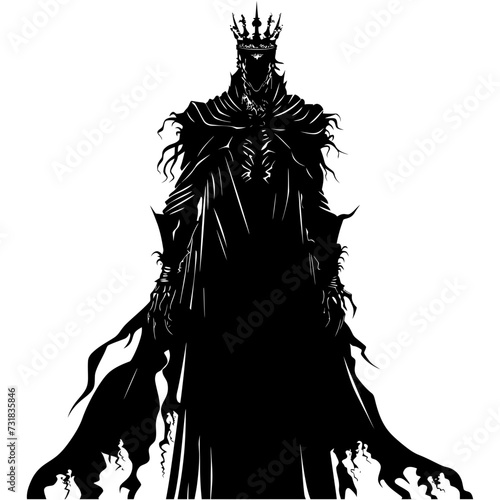 Silhouette undead king in mmorpg game black color only