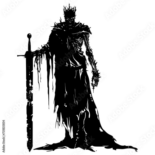 Silhouette undead king in mmorpg game black color only