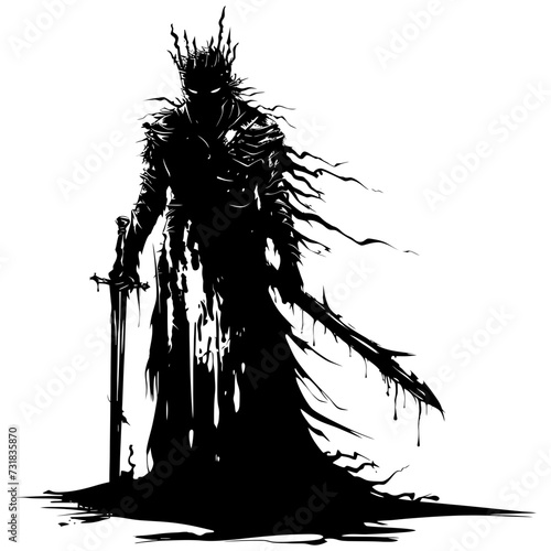 Silhouette undead king in mmorpg game black color only