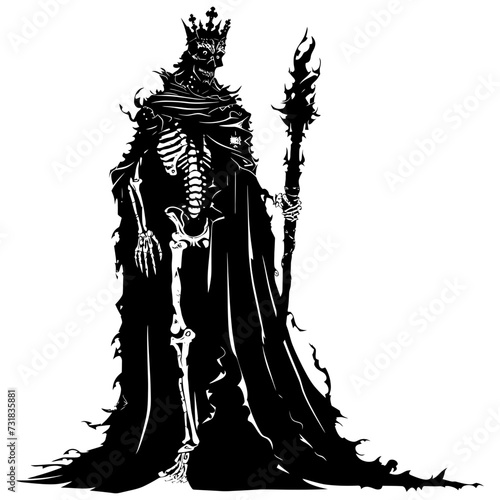 Silhouette undead king in mmorpg game black color only