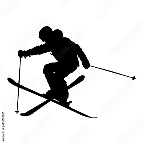 Silhouette ski jumps in the air black color only full body