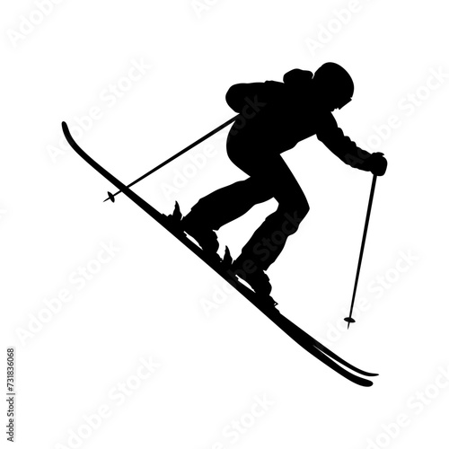 Silhouette ski jumps in the air black color only full body