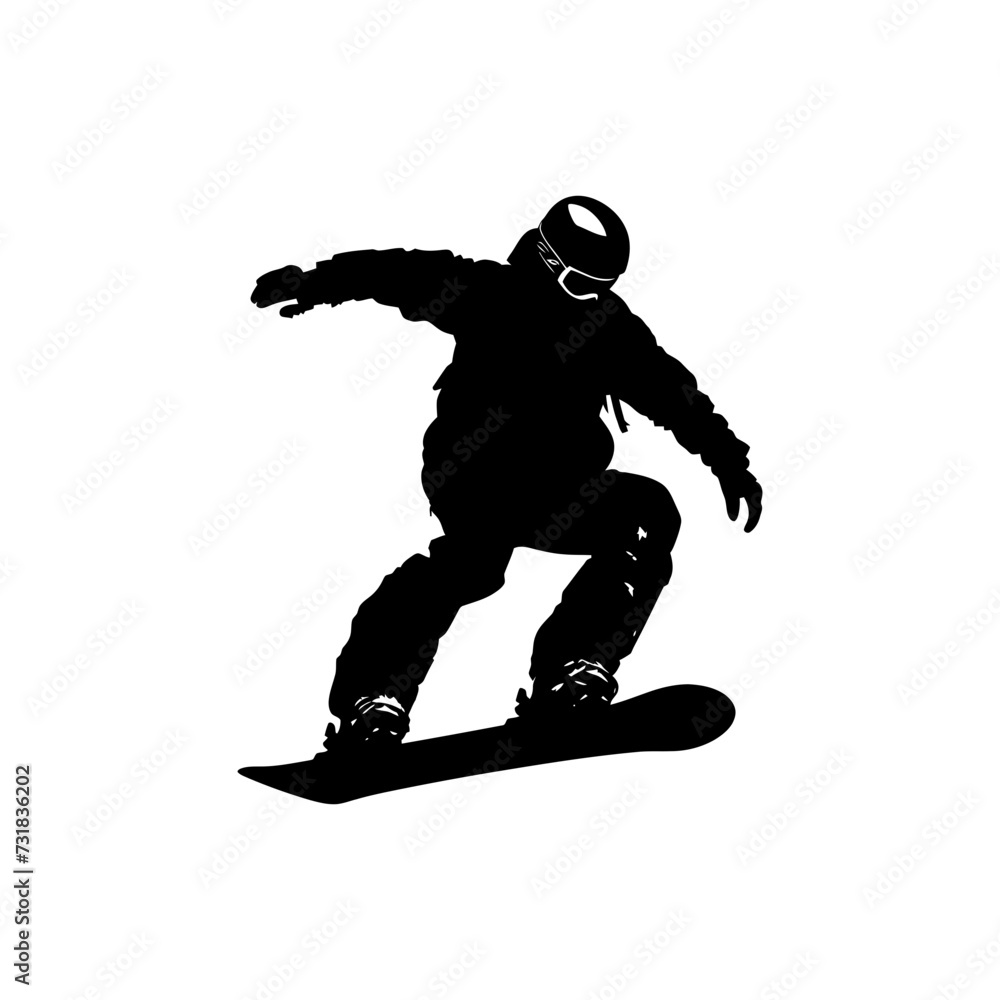 Obraz premium Silhouette snowboard jumps in the air black color only