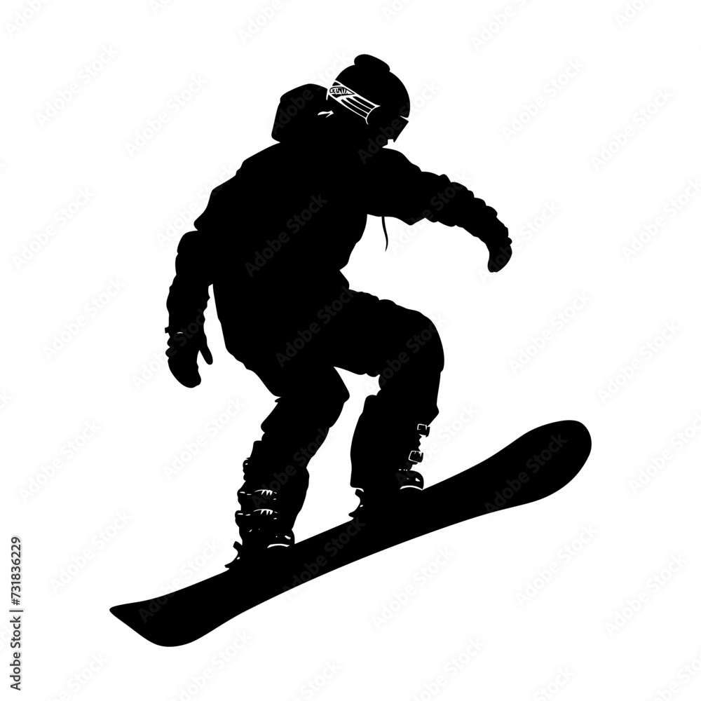 Silhouette snowboard jumps in the air black color only Silhouette snowboard jumps in the air black color only