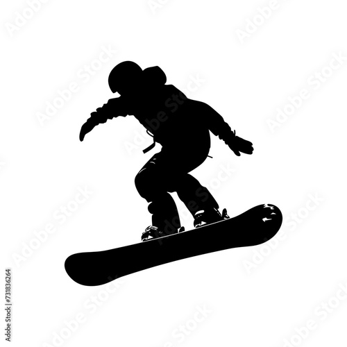 Silhouette snowboard jumps in the air black color only