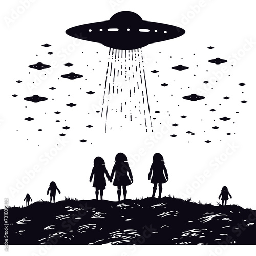 Silhouette space invaders by UFO black color only