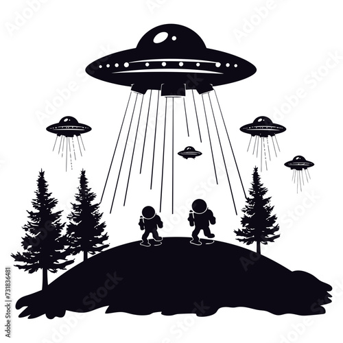 Silhouette space invaders by UFO black color only